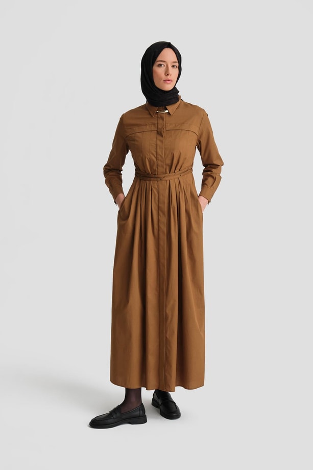 Armine Çapraz Kemerli Pamuk Elbise 24K9903 Taba