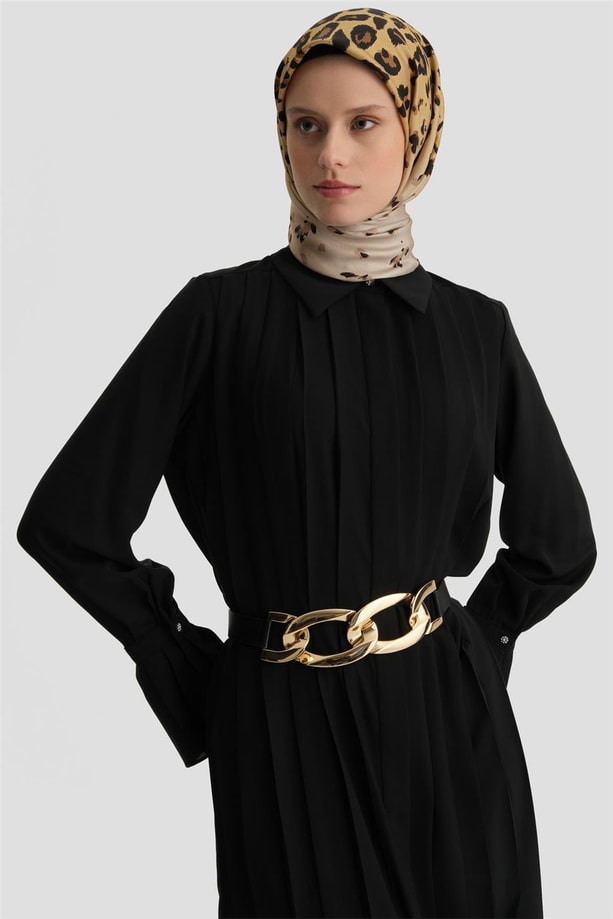 Armine Piliseli Gömlek Elbise 24K9904 Siyah