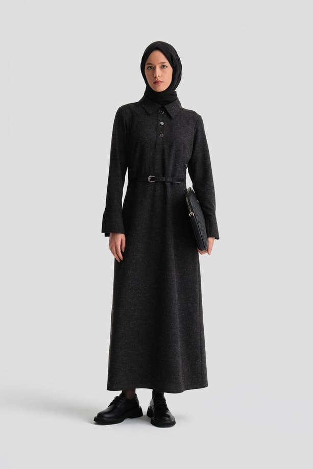 Armine Beli Aksesuarlı Elbise 24K9906 Antrasit