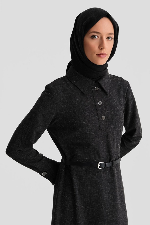 Armine Beli Aksesuarlı Elbise 24K9906 Antrasit