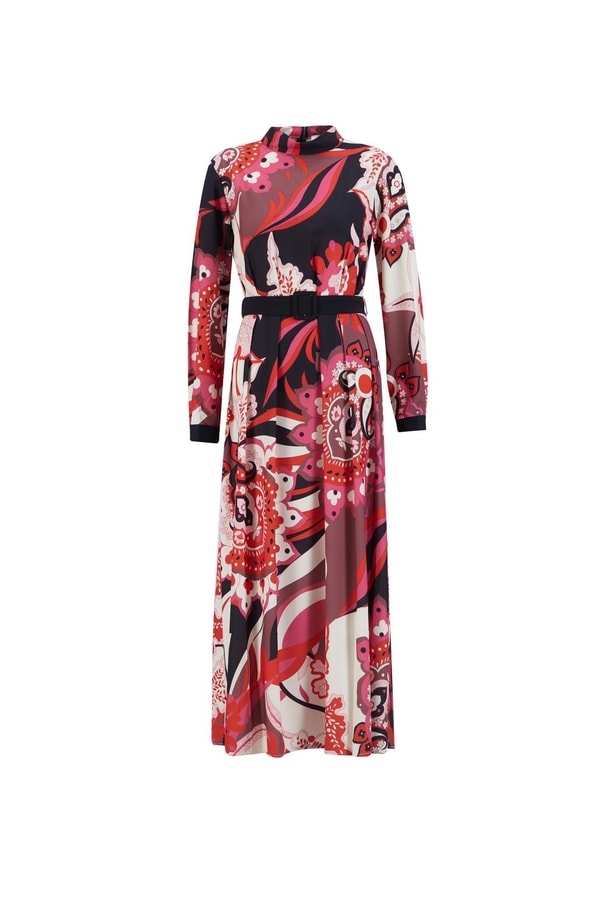 Armine Piliseli Ve Desenli Elbise 24K9907 Kırmızı