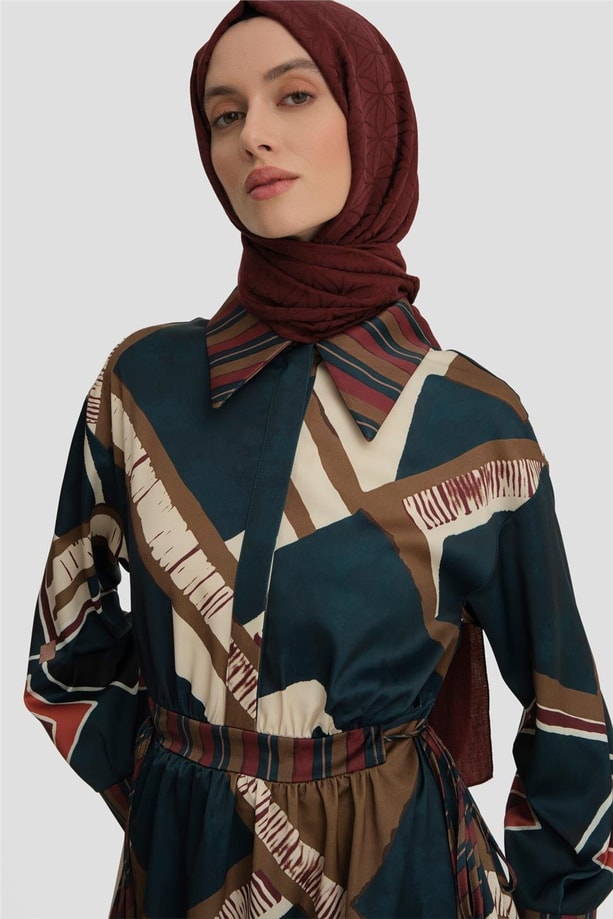 Armine Geometrik Desenli Elbise 24K9911 Petrol