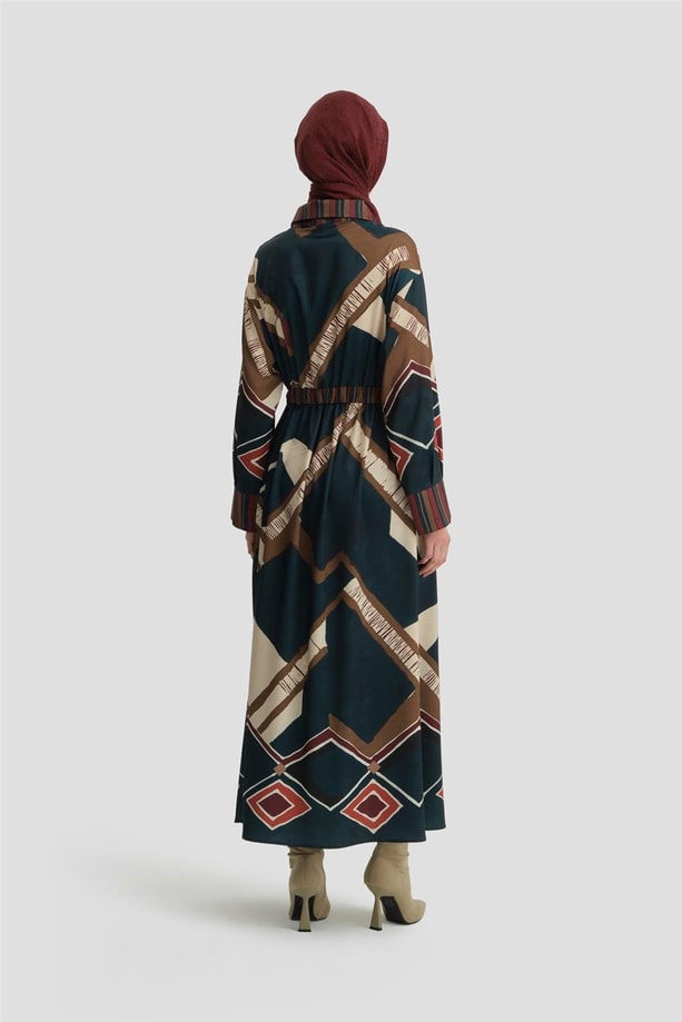 Armine Geometrik Desenli Elbise 24K9911 Petrol