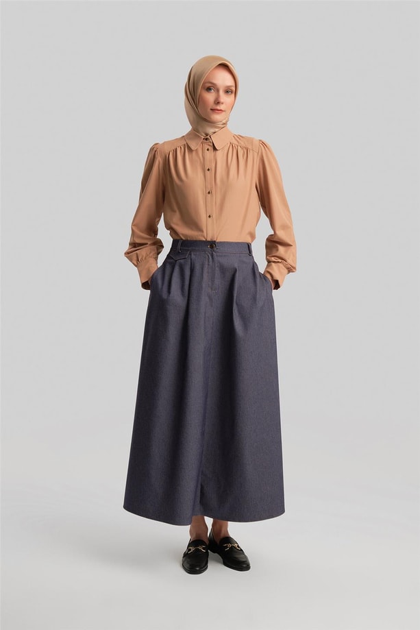 Armine Yüksek Bel Denim Etek 24Y1603 Lacivert