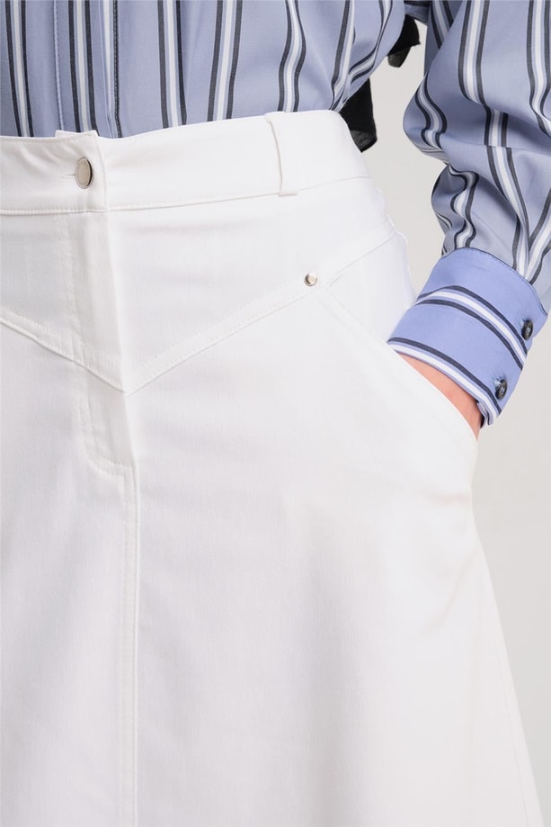 Armine Denim Kloş Etek 24Y1604 Beyaz