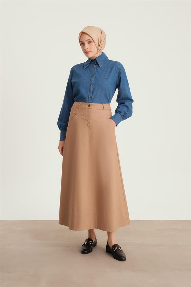 Armine Denim Kloş Etek 24Y1604 Camel