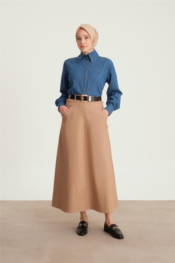 Armine Denim Kloş Etek 24Y1604 Camel