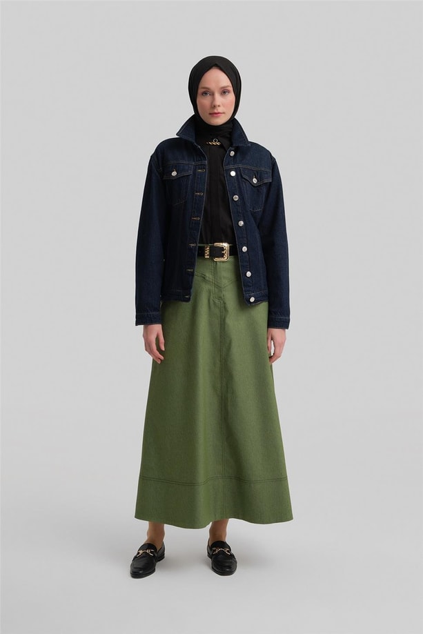 Armine Denim Kloş Etek 24Y1604 Yeşil