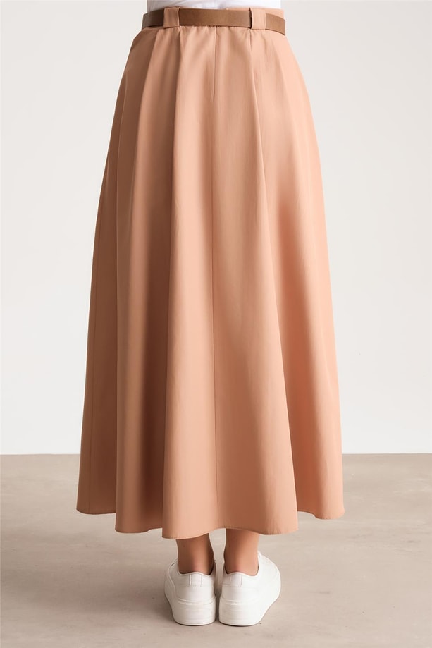 Armine Kemeri Logolu Pileli Etek 24Y1606 Camel