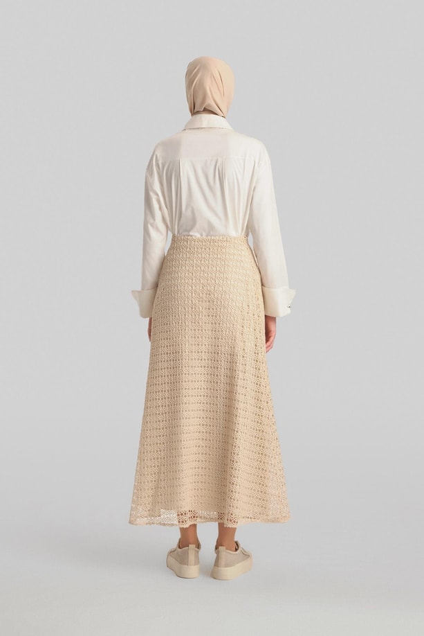 Armine Fileli Kloş Etek 24Y1625 Ekru