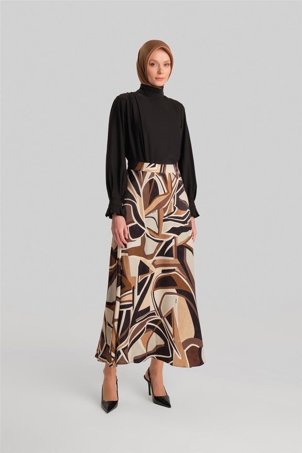 Armine Desenli Etek 24Y1643 Kahverengi