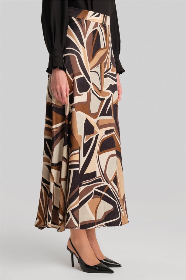 Armine Desenli Etek 24Y1643 Kahverengi