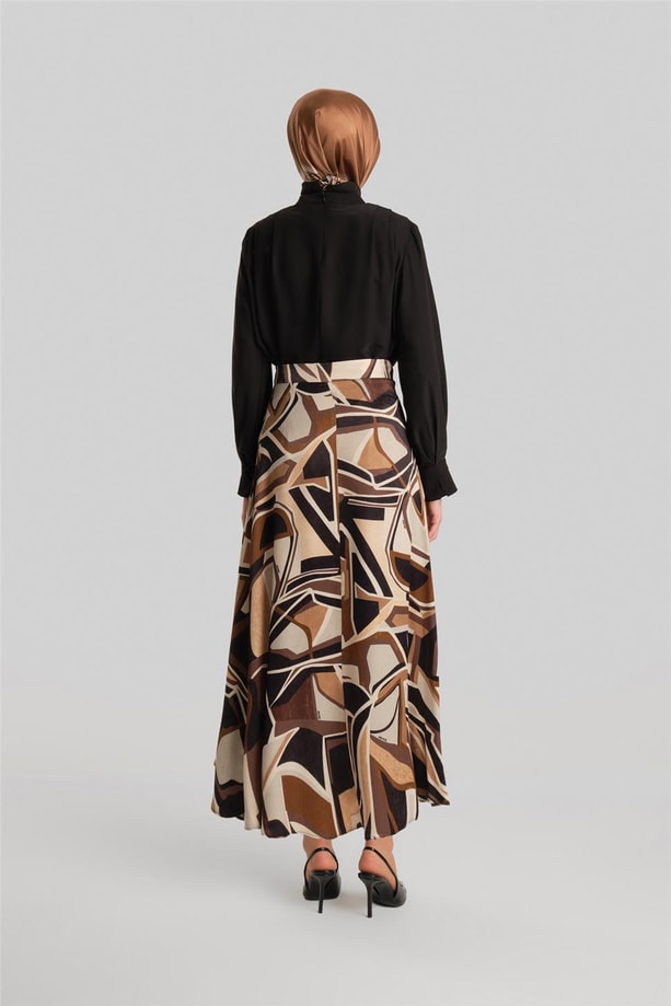 Armine Desenli Etek 24Y1643 Kahverengi