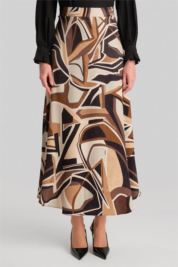 Armine Desenli Etek 24Y1643 Kahverengi