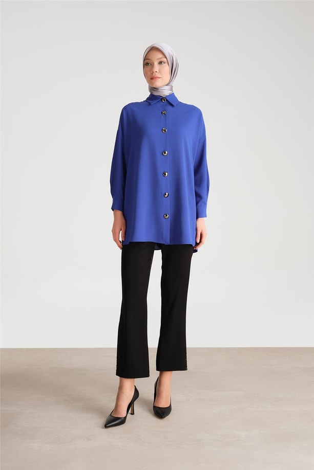 Armine Paçası Taş Yapıştırmalı Pantolon 24Y2607 Siyah