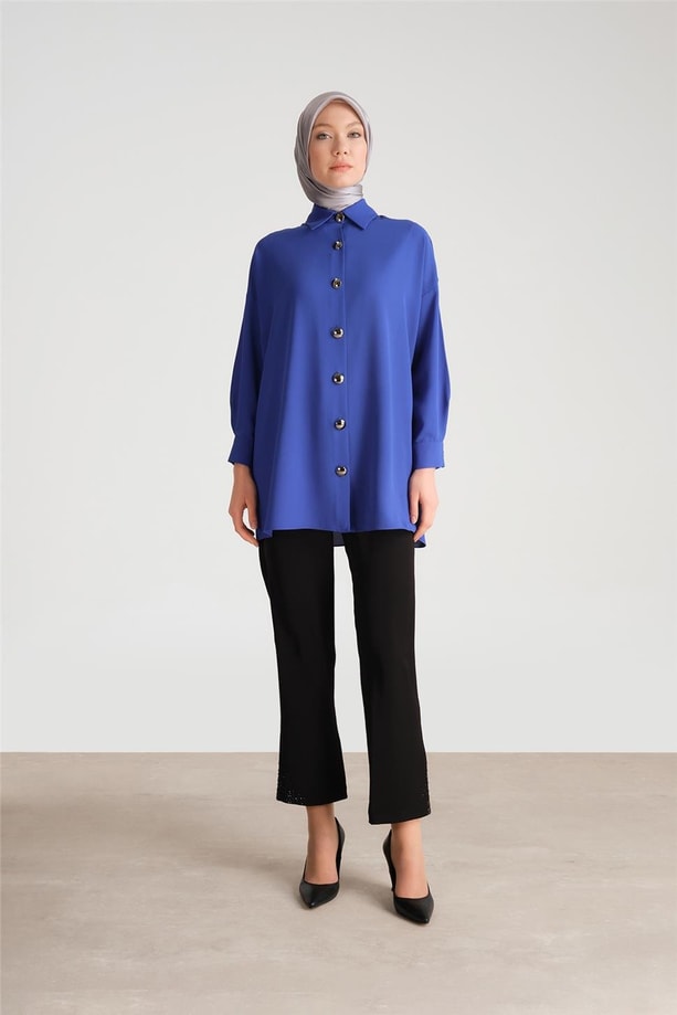 Armine Paçası Taş Yapıştırmalı Pantolon 24Y2607 Siyah