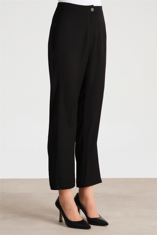 Armine Paçası Taş Yapıştırmalı Pantolon 24Y2607 Siyah