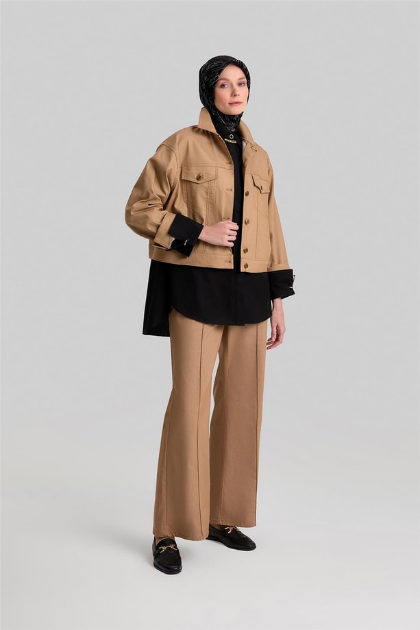 Armine Önü Dikiş Detaylı Denim Görünümlü Pantolon 24Y2610 Camel