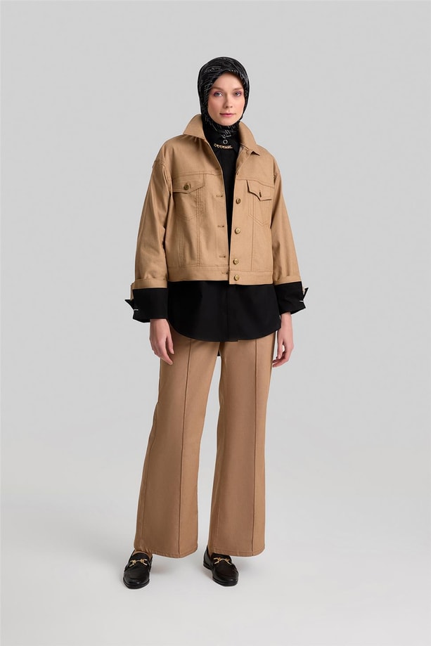 Armine Önü Dikiş Detaylı Denim Görünümlü Pantolon 24Y2610 Camel