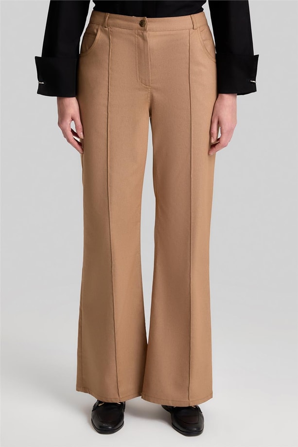Armine Önü Dikiş Detaylı Denim Görünümlü Pantolon 24Y2610 Camel