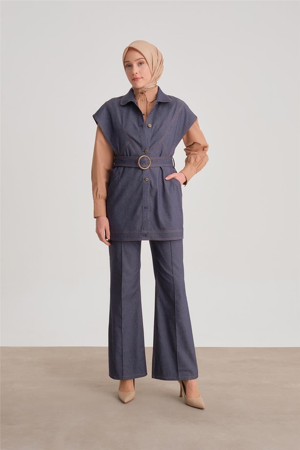 Armine Önü Dikiş Detaylı Denim Görünümlü Pantolon 24Y2610 Lacivert