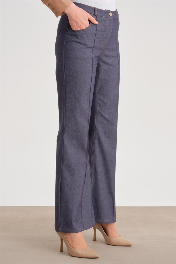 Armine Önü Dikiş Detaylı Denim Görünümlü Pantolon 24Y2610 Lacivert