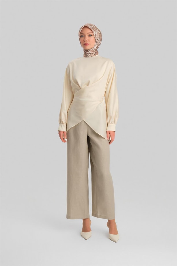 Armine Bol Keten Pantolon 24Y2625 Vizon