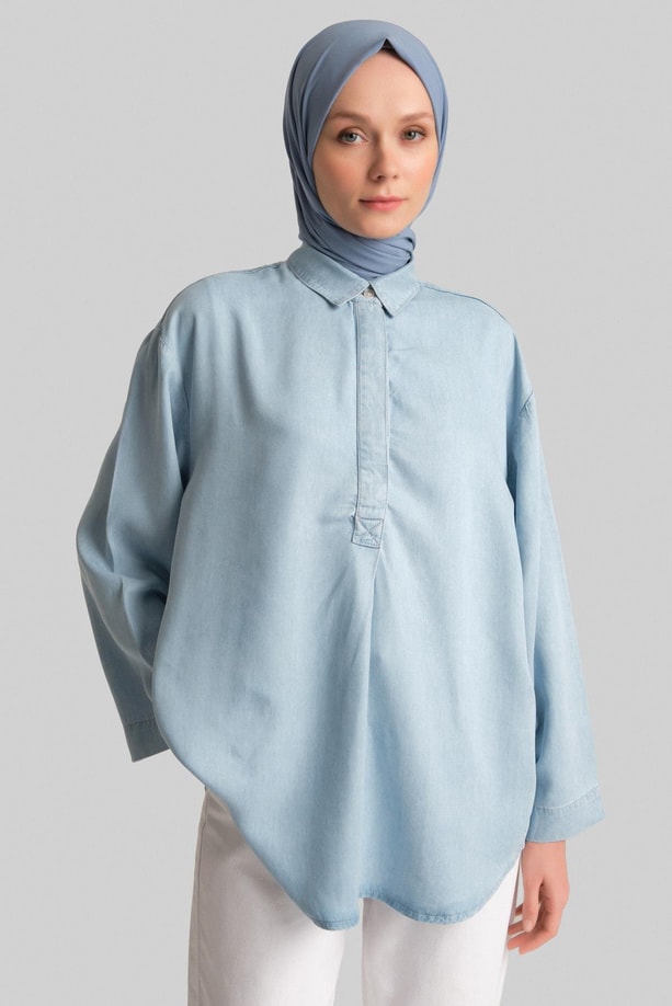 Armine Tencel  Bluz 24YD3407 Açık Mavi