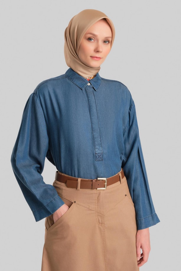 Armine Tencel  Bluz 24YD3407 Mavi