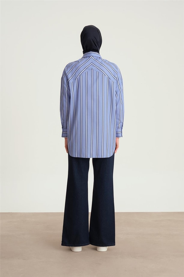 Armine Çizgili Oversize Gömlek 24Y3505 Mavi