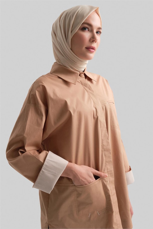 Armine Çizgili Manşetli Gömlek 24Y3506 Camel