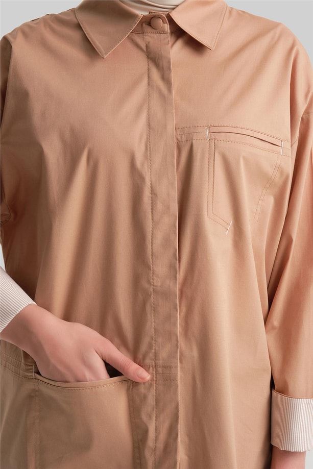 Armine Çizgili Manşetli Gömlek 24Y3506 Camel