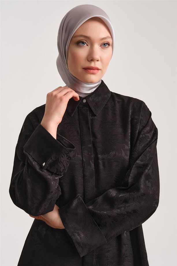 Armine Jakarlı Viskoz Gömlek 24Y3511 Siyah