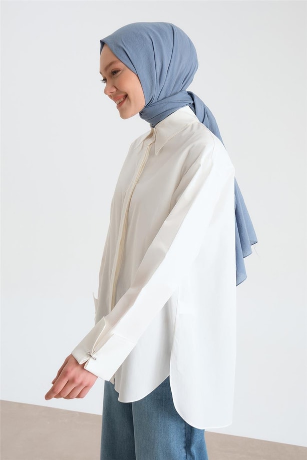 Armine Manşeti Halkalı Oversize Gömlek 24Y3520 Beyaz
