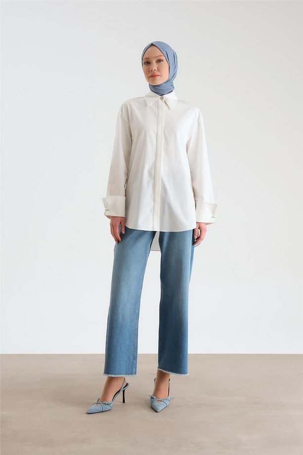 Armine Manşeti Halkalı Oversize Gömlek 24Y3520 Beyaz