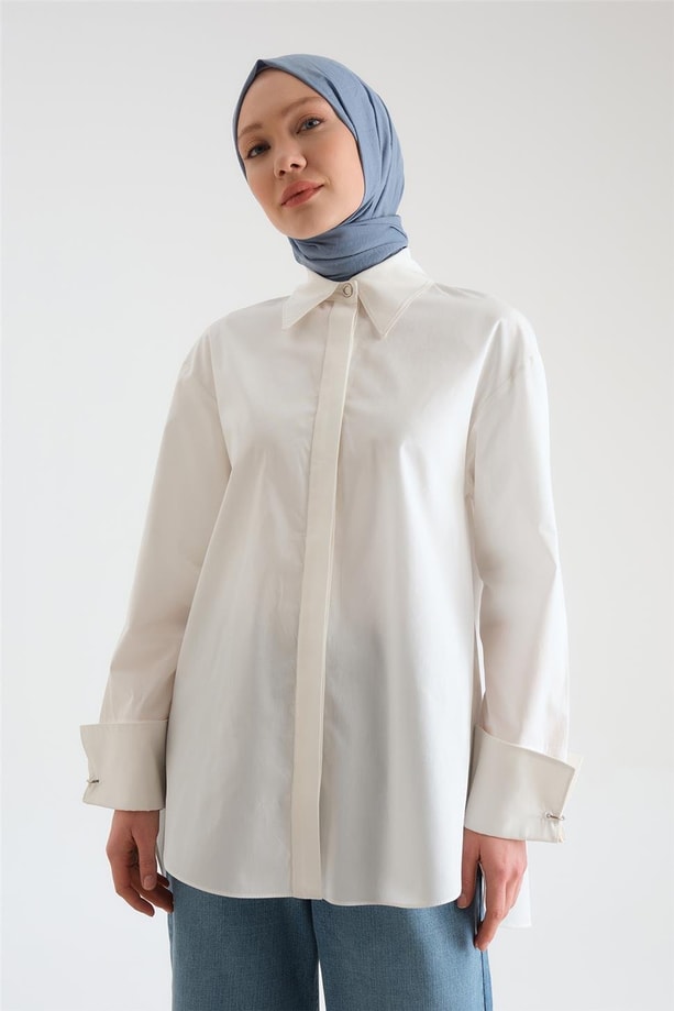 Armine Manşeti Halkalı Oversize Gömlek 24Y3520 Beyaz