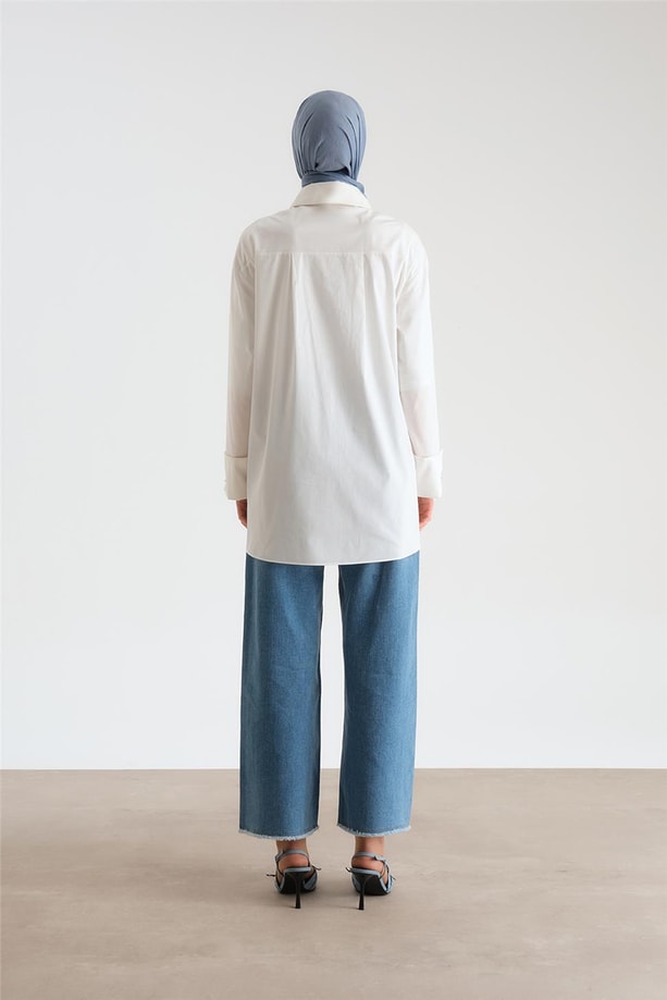 Armine Manşeti Halkalı Oversize Gömlek 24Y3520 Beyaz