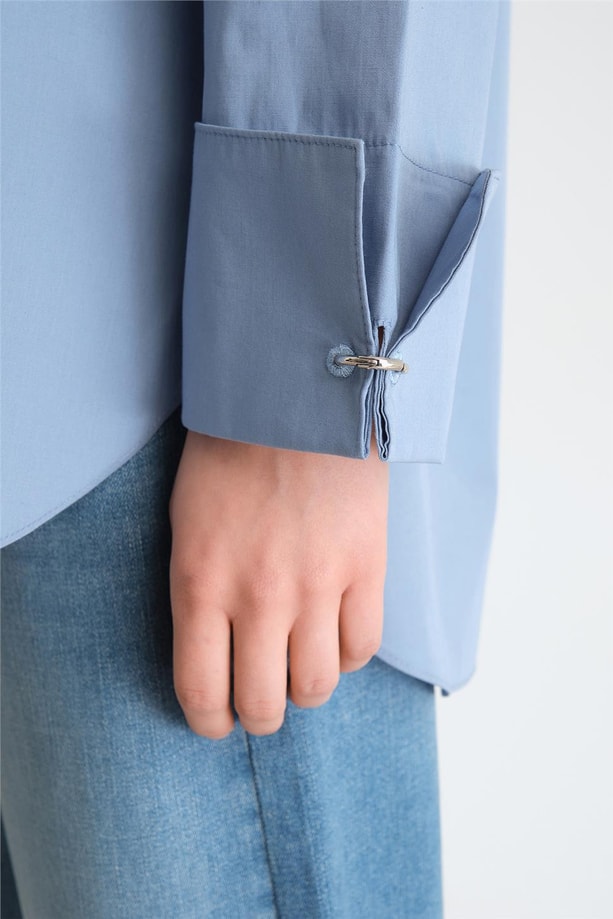 Armine Manşeti Halkalı Oversize Gömlek 24Y3520 Gri Mavi