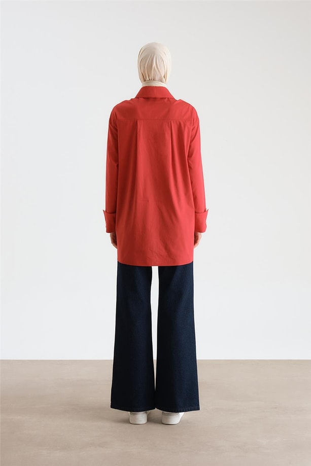 Armine Manşeti Halkalı Oversize Gömlek 24Y3520 Kiraz