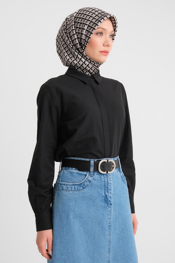Armine Manşeti Logolu Basic Gömlek 24Y3522 Siyah