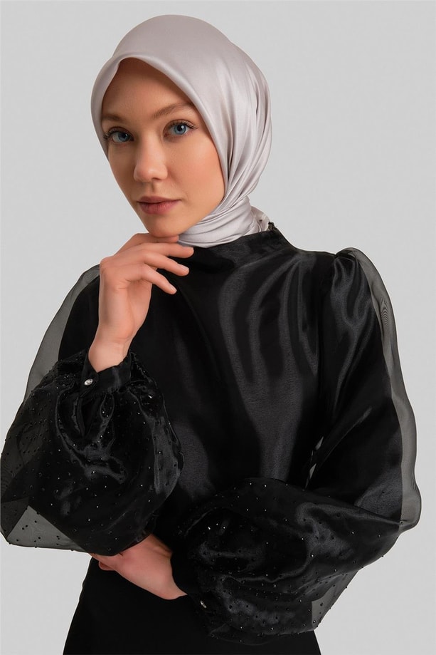 Armine Kol Ucu Taşlı Şık Bluz 24Y3538 Siyah