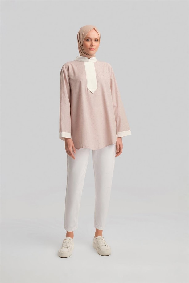 Armine Grogrenli ve Taşlı Çizgili Gömlek24Y3556 Camel