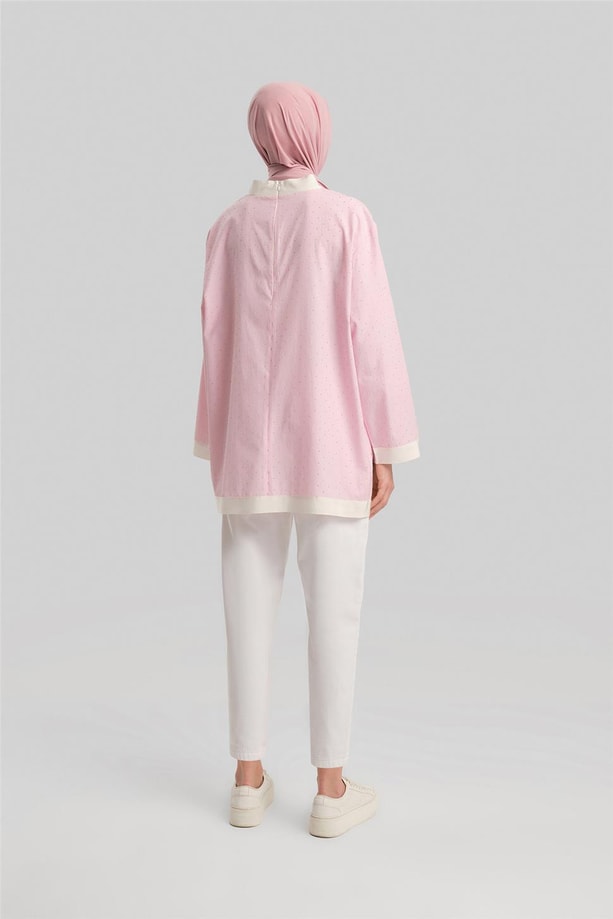 Armine Grogrenli ve Taşlı Çizgili Gömlek24Y3556 Pembe