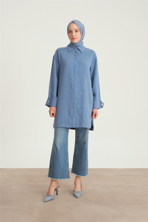 Armine Kalın Manşetli Tencel Tunik 24Y4004 Sisli Mavi