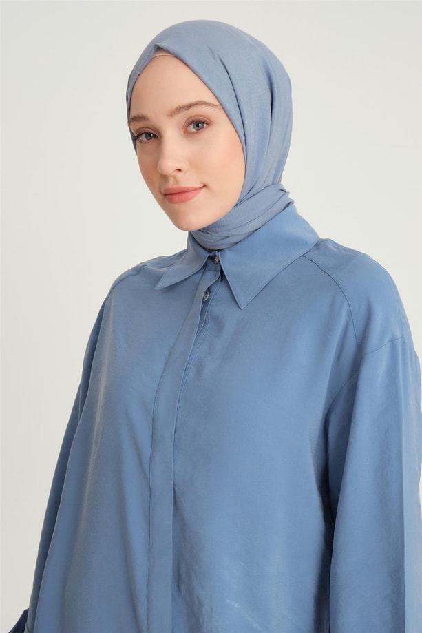 Armine Kalın Manşetli Tencel Tunik 24Y4004 Sisli Mavi