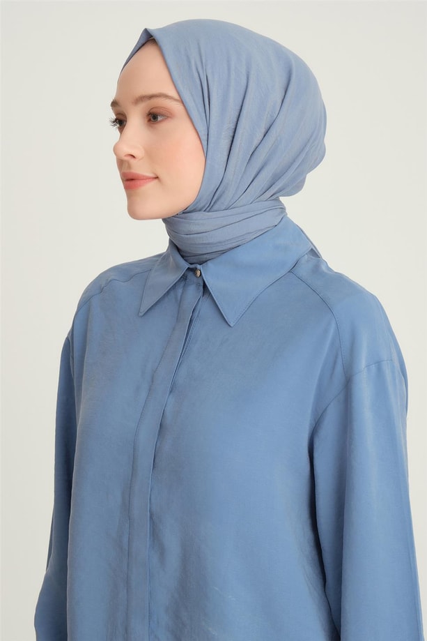 Armine Kalın Manşetli Tencel Tunik 24Y4004 Sisli Mavi