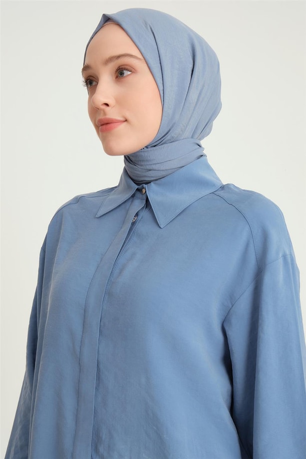 Armine Kalın Manşetli Tencel Tunik 24Y4004 Sisli Mavi