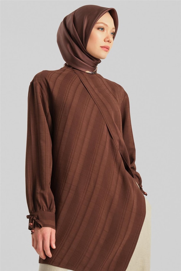 Armine Doku Çizgili Tunik 24Y4019 Acı Kahve