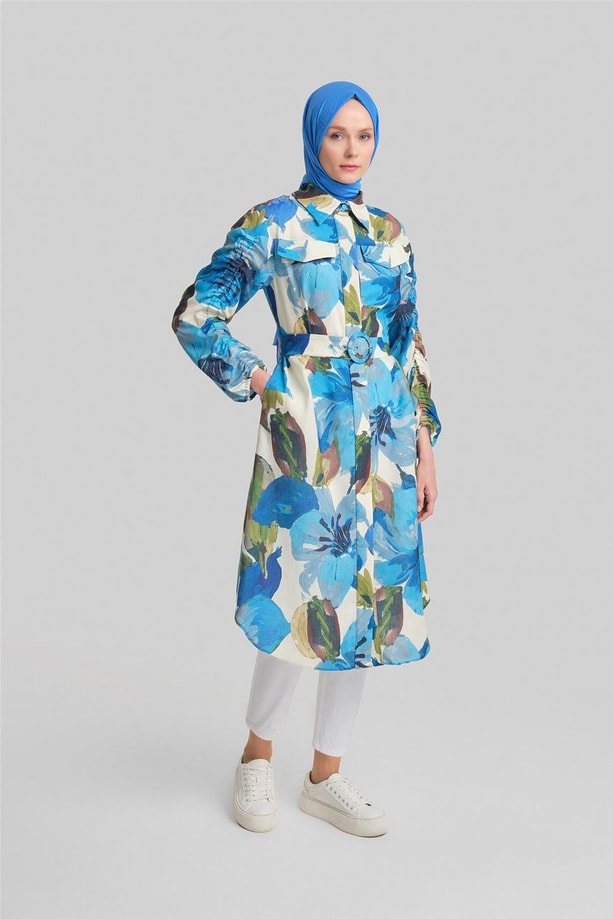 Armine Cepli ve Desenli Tunik 24Y4028 Mavi