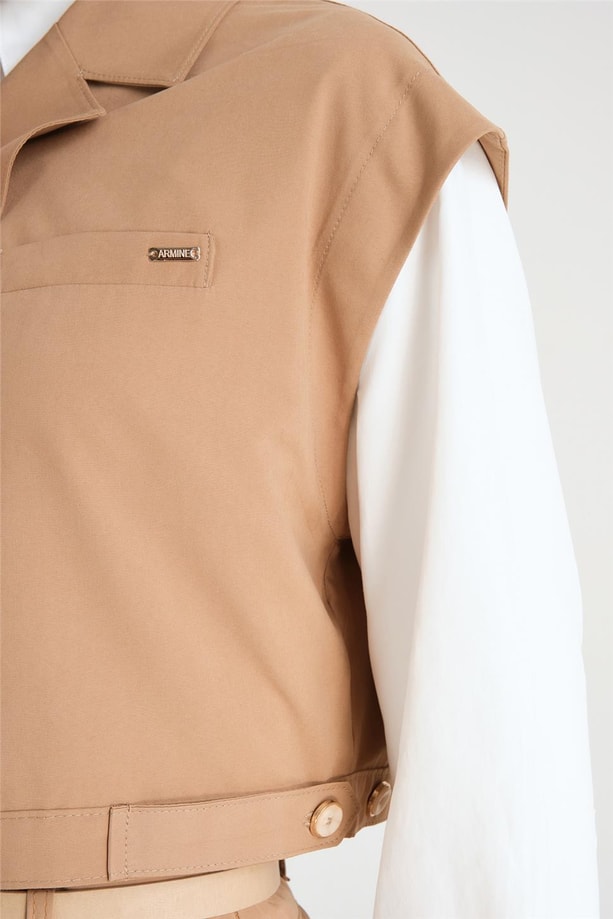 Armine Daralabilen Kısa Yelek 24Y4901 Camel